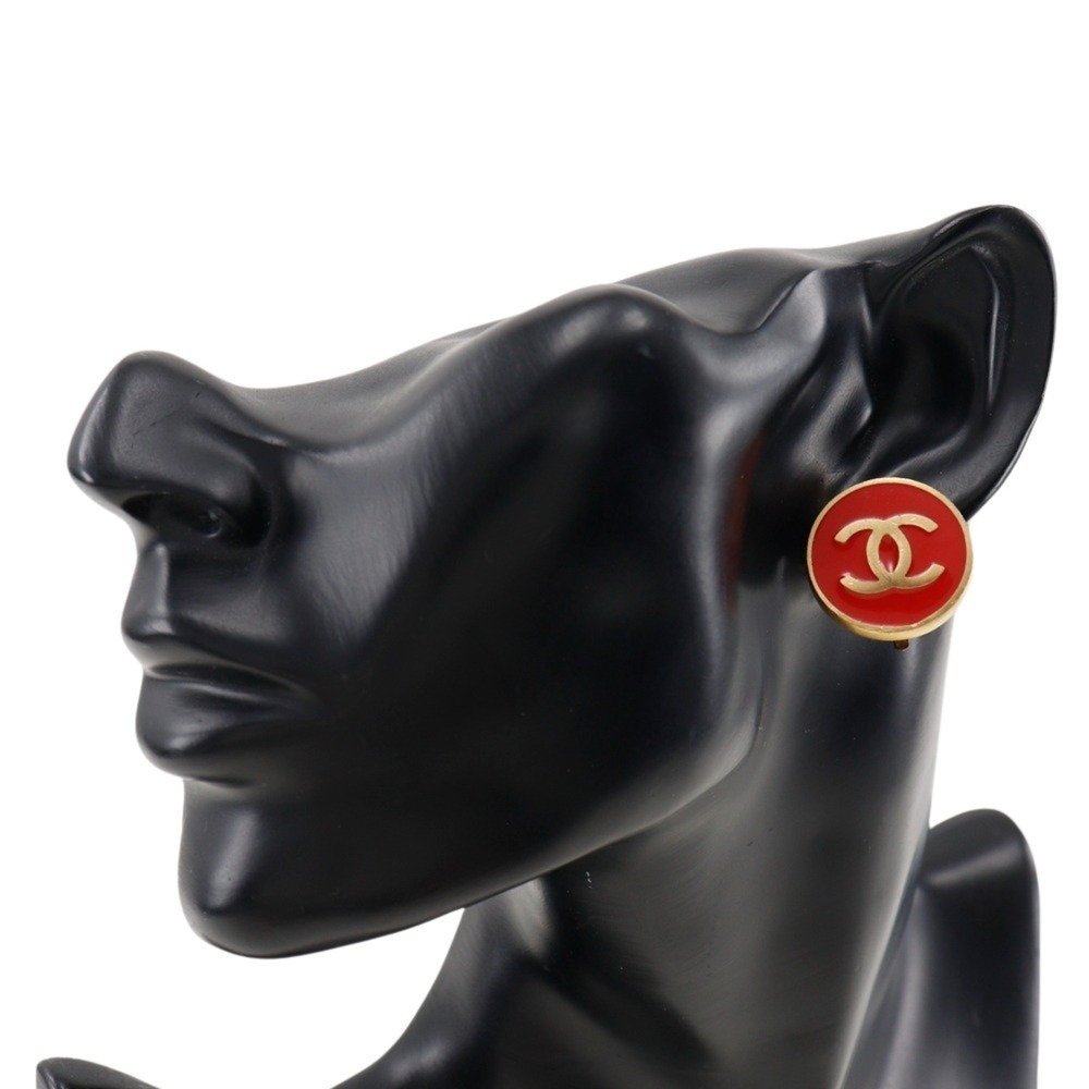 CHANEL Gold Plated Red Earrings Approx. 8.5g - Picture 2 of 7